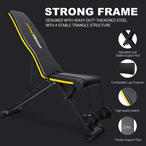 Wonder Maxi Adjustable Bench Weight at Home Workout Bench, Strength Training Bench for Full Body Exercise, Multi-Purpose Foldable Incline Bench with Arm Resistance Bands (Black)