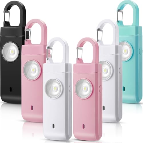 Tellegloww 6 Pcs Rechargeable Personal Safety Alarm for Women 130dB Loud Sound Personal Siren with LED Self Defense Keychain for Women Daughter Seniors Elderly Teen Student