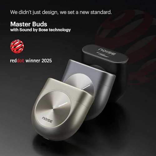 Image of Noise Master Buds, Sound by Bose in-Ear Bluetooth Earbuds, Up to 49dB Adaptive ANC, LHDC 5.0, Immersive Spatial Audio, 44H Playtime with 6 mic ENC, Dual Pairing, IPX5 Ear Buds TWS (Titanium)