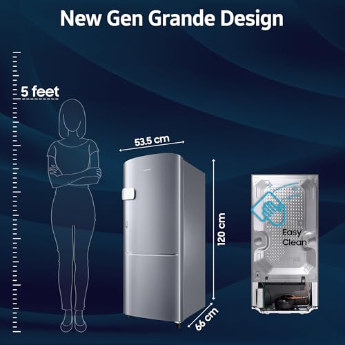 Samsung 183 L, 3 Star, Digital Inverter, Direct-Cool Single Door Refrigerator (RR20H1Y23S8/HL, Silver, Elegant Inox, Single Touch Defrost, 2026 Model) preview 2