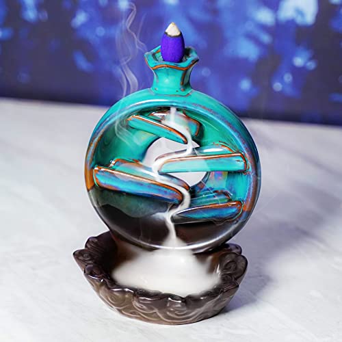 Incense Burner, Incense Holder, Ceramic Waterfall Backflow Incense Burner, 100 Backflow Incense Cones, Fragrance Incense Sticks, Aromatherapy, Home Decor, Kitchen Decor, Zen Decor, Gift Set #TOP5
