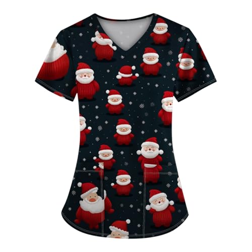WDCHAOYUE Orders Placed by Me Scrub Tops Christmas Tunic Work Wear & Uniforms White Tunic Uniform Doctor Uniform Work Tunics Tunic Tops for Women UK Uniform Cotton Christmas Scrubs Dog Grooming