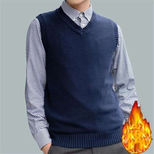 TdvcpmkkMen's Cotton Sweater Vest Warm Thick V-Neck Sleeveless Pullover Knitted Sweater Vest3