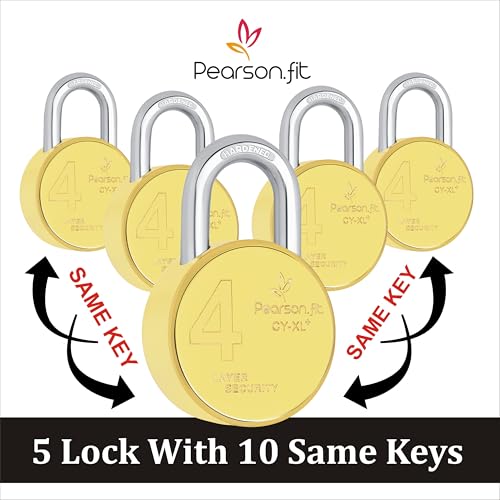 Image of (5 Lock 10 Same Keys) XL+ 67mm 4 Layer Brass Finish Padlock for Home Shop Godown Bank Model No- XL+67-Brass-5+10