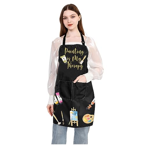 MYSOMY Tablier de peinture d'artiste, tablier de peinture est ma thérapie, tablier pour artistes, peintres, cadeaux pour amateurs de peinture, cadeau pour étudiants et enseignants, Tablier de peinture