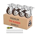 LSWHee 1 Inch Heavy Duty Caster Wheels Set of 4-100 LB Capacity Swivel Furniture Wheels with Brakes - Silent Rubber Casters for Workbench, Cabinet, Coffee Table