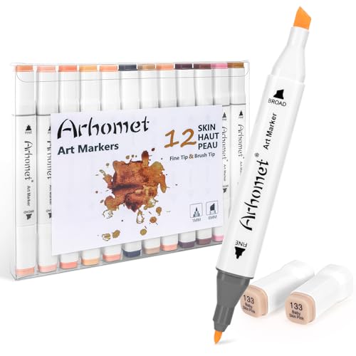 Arhomet 12pcs Skin Tone Alcohol Markers Set, Light Skin Dark