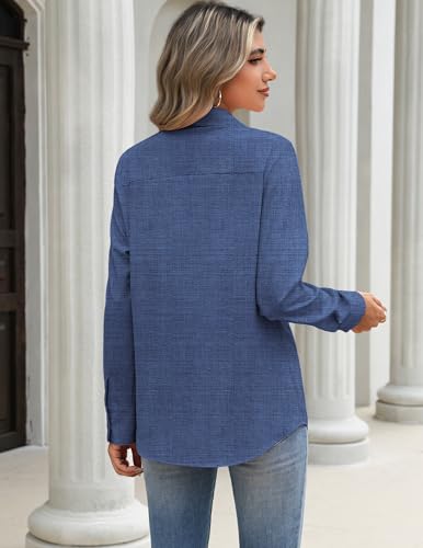 Zeagoo Womens Blouses Long Sleeve Dress Shirt Business Casual Blue Denim - image 3