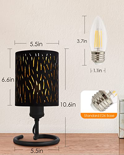 Small Table Lamp For Bedroom,Bedside Lamp With Plug In Cord On/Off Switch,E26 Metal Industrial Desk Lamp,Vintage Nightstand Lamps For Living Room,Kids Room,Black Fabric Shade Forest(Led Blub Included) #TOP3