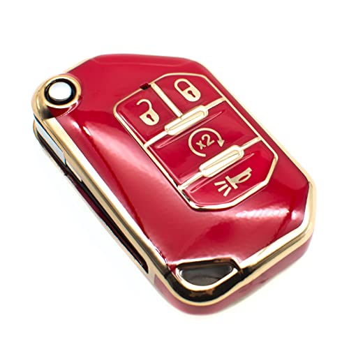 Coque de clé Jeep FEYOUN rouge en TPU pour éviter les rayures sur télécommande 4 boutons