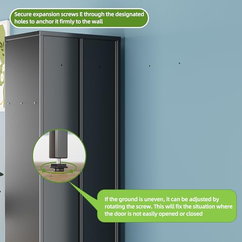 Image of SUPEER Metal Locker with Hanging Rod,Metal Storage Locker with Interior Box and Ventilation Grille,Suitable for Gym,Basketball Gym,Gymnasiums,Utility Room,Assembly Required,Black