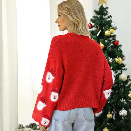 Christmas Sweater for Women, Cute Long Sleeve Crew Neck Santa Claus Knitted Sweater Ugly Christmas Sweater Pullover Top4