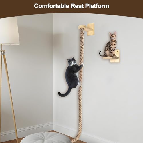 Meuble à griffes mural en bois massif et sisal premium chat - 4