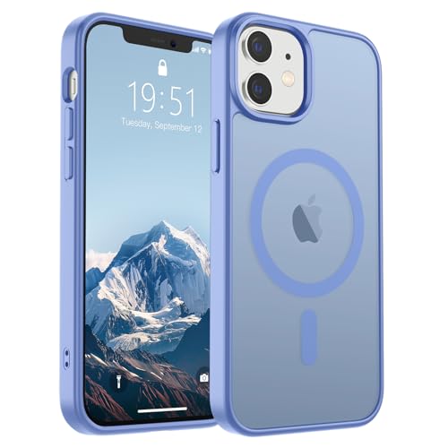 Image of SUPFINE Magnetic for iPhone 12 Mini Case & iPhone 13 Mini Case (Compatible with MagSafe) (Military Grade Drop Protection) Translucent Matte Shockproof Phone Cover,Blue Purple
