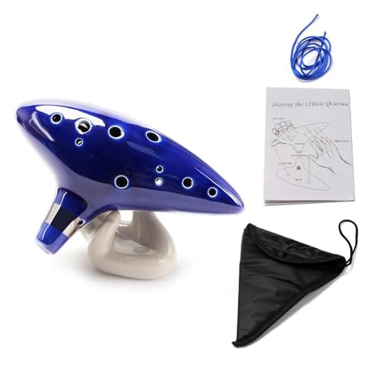 SUEIANNMN Ocarina Instrument 12 Hole Alto C Ocarinas Ceramic with Neck Strap Cord and Song Book, Gift Box, Hand-shape Display Stand, Black Protective Bag
