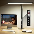 LED Desk Lamp for Office Home: Table Light with Base Pomodoro Timer, Clock LCD Display 5 Color Dimming Bright Lighting Desktop, Adjustable Flexible Gooseneck, Task Lamp for Reading Study Work Drafting