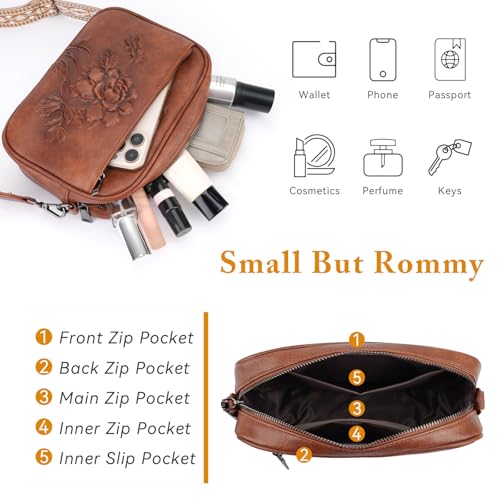 Image of Small Crossbody Purses for Women, Trendy Vegan Leather Crossbody Bag Embossed Travel Shoulder Handbags with Wide Strap