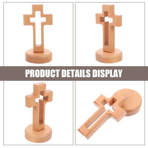 Cruz de madera para regalo religioso artesanal con base decorativa de haya 7