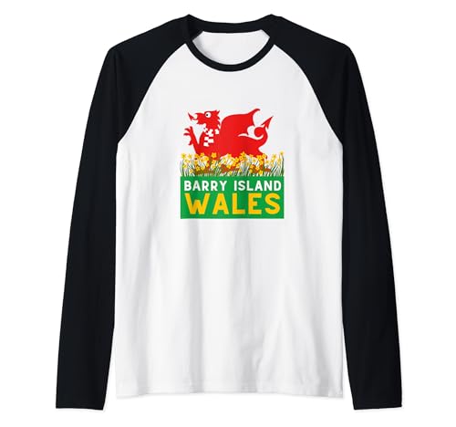 Barry Island Gales Funny Cute Dragon Kids Boys Girls Welsh Camiseta Manga Raglan