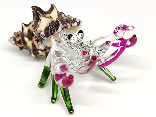 Sansukjai Sea Shell Seashell Hermit Crab Conch Miniature Figurines Beach Animals Hand Blown Glass Art Natural Collectible Gift Decorate (Violet Green) #TOP4