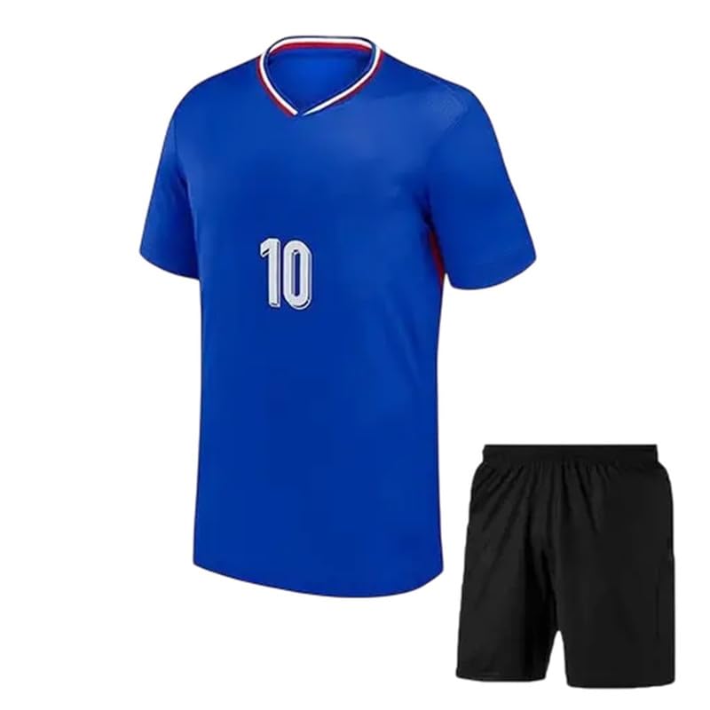 Image of RJM Mbappe 9 Sports Football Home White Jersey 2024 with Black Shorts for (Kids,Boys,Men)