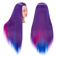 Hairingrid 26-28in Training Head - Cosmetology Mannequin Head with Synthetic Fibre Hair, Free Clamp Holder (Colourful)