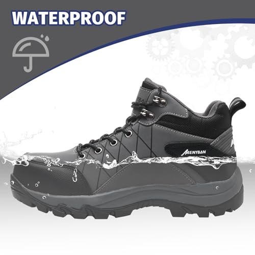 Image of Men's Waterproof Steel Toe Work Boots | Durable Slip-Resistant Puncture-Proof Outsole, Wide Width Sizes for Industrial Construction Outdoor Use