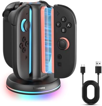 （18:00時点） 【2025新登場】TRANSNOVO Switch 2 ジョイコン用 充電器 ニンテンドースイッチ2用 4 in 1 急速充電スタンド コントローラードック LEDライト照明 9つのRGB 省スペース 家族 自宅 デスク テレビ台 Type-Cケーブル付属 日本語取扱説明書
