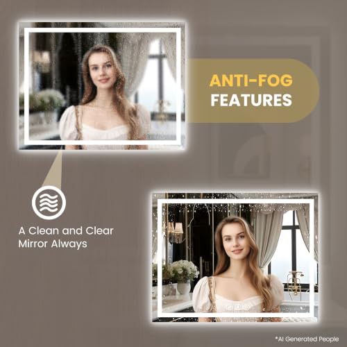 Image of LOAAO 44 inchX36 inch LED Bathroom Mirror with Lights, Anti-Fog, Dimmable, Backlit + Front Lit, Lighted Bathroom Vanity Mirror for Wall, Memory Function, Tempered Glass, Safe to Use, ETL Listed