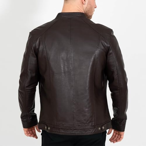 Image of BRICK LANE Stand Collar Leather Jacket for Men | Timeless Design - Genuine Lamb Nappa Leather Cafe Racer Jacket