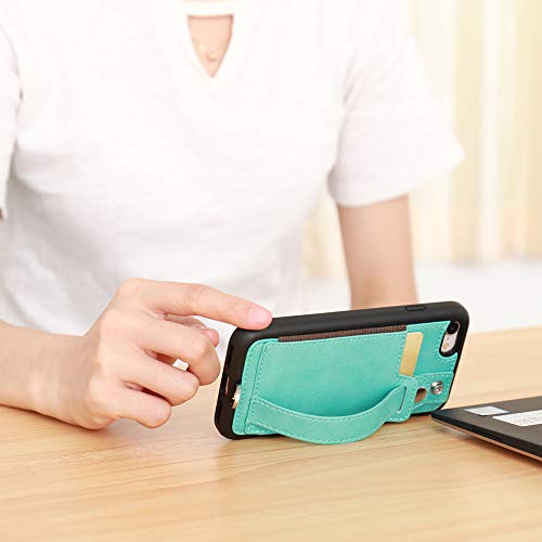 TOOVREN iPhone SE Case 2020/2022 Phone Lanyard Neck Strap for iPhone 8 Case with Card Holder iPhone 7 Wallet Case with Kickstand Leather PU Card Holder Wallet Adjustable Phone Necklace Green