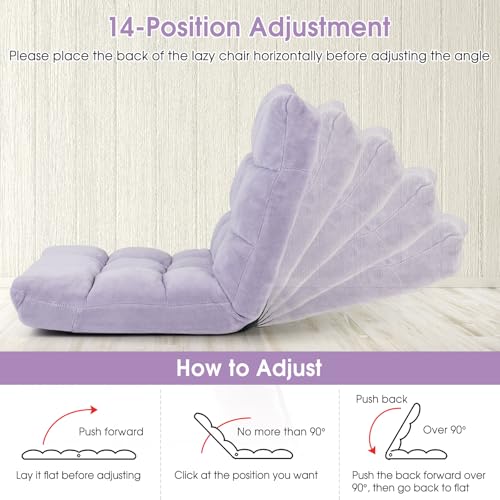 Image of COSTWAY Floor Chair, Video Gaming Chairs with Back Support, Adjustable 14-Position, Alloy Steel Frame, Soft Coral Fleece, Lazy Sofa Lounge for Reading Living Room Recliner for Adults Kids (Lavender)