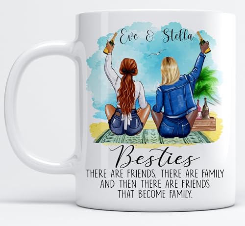 EKAM Personalised Best Friend or Sister Tea Coffee Mug Custom Name Gift - Heartfelt Message & Outfit Choices Best Friendship Gift for Best Friends, BFF Birthday Present Her, Christmas