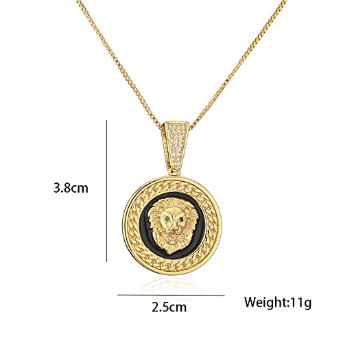 Cmoonry Fashion Lion Head Pendant Necklace Gold/White Gold Plated Aaa Cz Party Jewelry For Women Men 17.7"+2" (Style 1 Gold) #TOP1