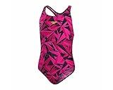 Speedo Mädchen HyperBoom Logo Medalist Badeanzug, Schwarz/Rosa, 9-10 Jahre