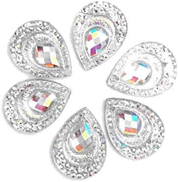 30 Pcs Teardrop Shaped Irridescent Finish, Flat Back Beads 2 Hole Cabochons (Silver)