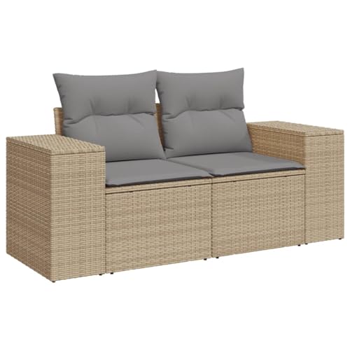 vidaxl Garden Sofa Patio Seating 2-Seater Couch - Durable Beige Poly Rattan - Comfortable Outdoor Loveseat with Cushions - Weather- for Patio and Garden - Modular Design - 186x62x69 cm