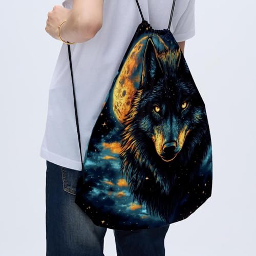 Sac à cordon étanche et pliable motif loup multicolore - 4