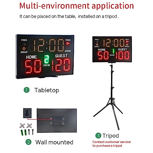 Marcador digital para baloncesto, reloj marcador profesional de pared con control remoto, zumbido y cinco niveles ajustables de brillo, para tenis de mesa, voleibol, fútbol, tenis y más miniatura 7