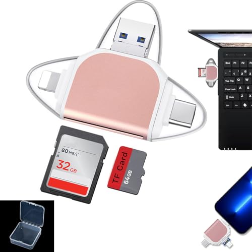 Multi-port 4 in1 Universal SD TF Card Reader,SD Card Reader Adapter for Phone and Laptop Devices,USB 3.0 External Memory Card Readers,Micro SD Card Camera Reader,Memory Card Reader(Pink)