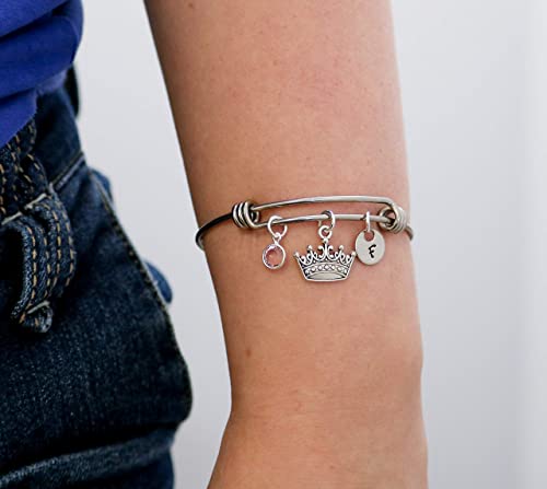 Princess Crown Bracelet For Girls - Personalized Birthstone & Initial - Disney Princess Jewelry - Personalized Princess Gift #TOP2