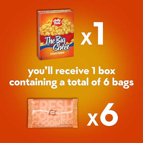 Jolly Time The Big Cheez, Cheddar Cheese Microwave Popcorn, 3oz Sharing Bag, 6 Bags Per Carton (3 Ounce (Pack of 6))