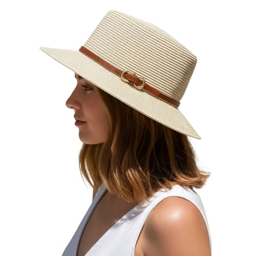 Chapéu Feminino Praia Paris Luxo Palha Sintética Faixa Couro