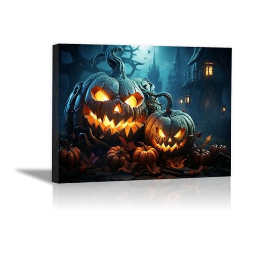 Halloween décoration murale citrouille effrayante affiche encadrée or