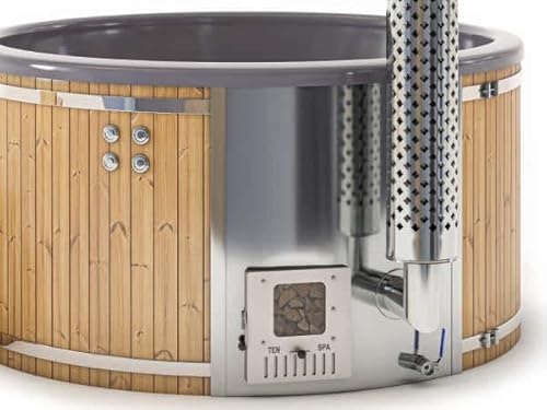Finntherm Holz Badefass Stockholm aus Thermoholz, Whirlpool, Hot Tub Ø 180 cm, 8 Personen, inkl. Edelstahl-Ofen (30 kW), Minibar, Schwimmbecken, Badebottich, Jacuzzi – Bild 5