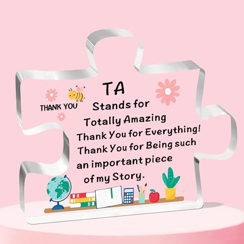 JETTOP TA Gifts Teaching Assistant Gifts Acrylic Plaque TA Stands for Totally Amazing Thank You for Everything 8 x 9.5 cm Pink Modern Appreciation Home Decor Gift
