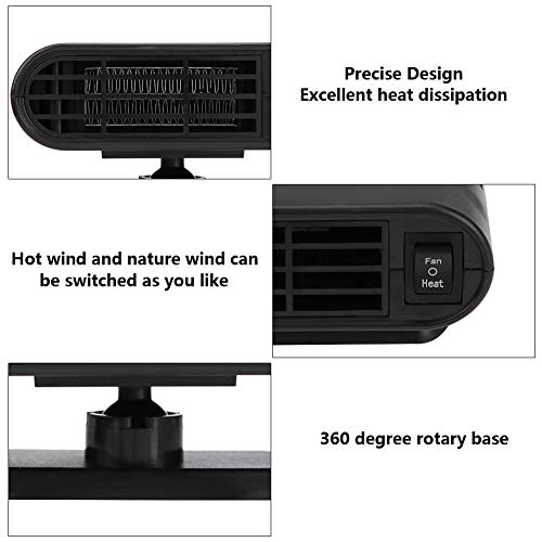 Ventola del radiatore per auto, 12V Car Electric Riscaldatore elettrico Riscaldatore Dryer Parabrezza Ventola Sbrinatore Demister(Black Gray)