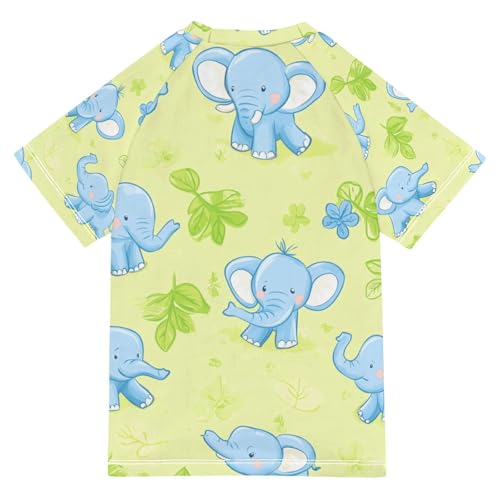 Boys Short Sleeve T-Shirts Elephant Cartoon Blue Rashguard Kids Swim Shirts Sun UPF 50+2