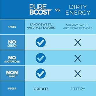 Pureboost Clean Energy Booster, Refreshing Energy Drink Mix with B12 Vitamins, Electrolytes, Antioxidants, Sugar-Free with No Sucralose (Combo Pack, 30 Count)