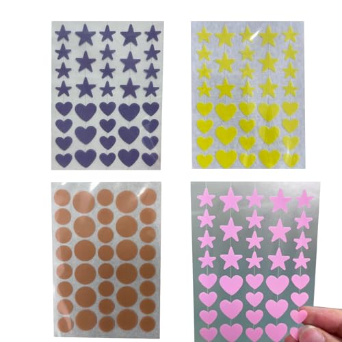 DHWEKU 144 Piezas Pimple Patch Estrella Parches Acne Centella para el Acné Espinillas Puntos Blancos,4 colores-claro, rosa, amarillo, morado